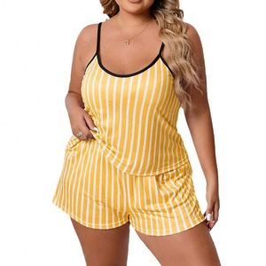 Summer Camisole <b>Shorts</b> Plus Size Women's <b>Pajamas</b> Homewear Set European and American Style - Product Image 3