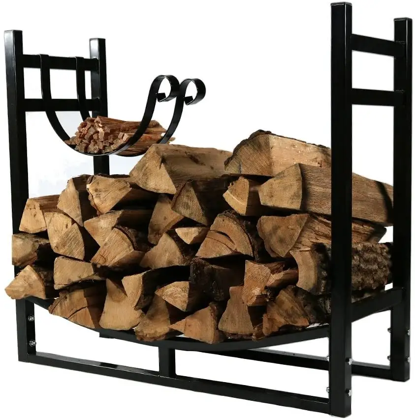 Support à bois de chauffage avec support pour bois d'allumage Porte-bûches pour cheminée intérieure et extérieure