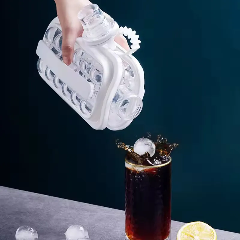 סיטונאי מפעל מכירה חמה נייד אופנה חדשה 2 ב-1 מטבח פופ כדור קרח יצרנית תבנית מגש קוביית קרח עגולה עם מכסה ופח