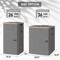 BALEINE Panier à linge pliable en bambou, durable et écologique, avec couvercle, paniers hauts, poignées de traction, grand bac, support interne (26