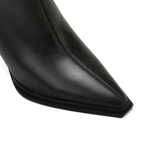 Bottes hautes noires froncées à <span class=keywords><strong>talon</strong></span> aiguille et bout pointu <span class=keywords><strong>pour</strong></span> femme Moncheer, avec fermeture éclair, rehaussantes, <span class=keywords><strong>pour</strong></span> l'été, l'hiver et l'automne - Product Image 6
