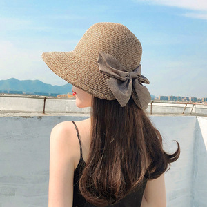 Sombrero <span class=keywords><strong>de</strong></span> paja con lazo encantador para mujer, sombrero <span class=keywords><strong>de</strong></span> pescador con flores <span class=keywords><strong>de</strong></span> verano, parasol versátil, fondos para padres e hijos - Product Image 1