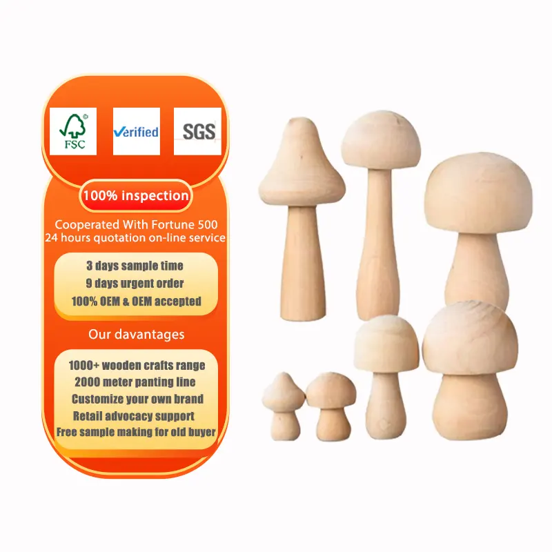 Set di funghi in legno Set da 7 pezzi di incompiuto naturale