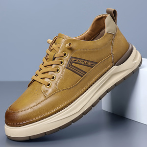 Baskets rétro en cuir pour hommes AoNag, bout rond, talon bas, chaussures de marche amorties, couleur unie, style sport décontracté - Product Image 1