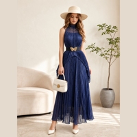 Robe de soirée élégante pour femmes, robe longue en mousseline plissée, taille plus, ensemble de robes pour occasions spéciales