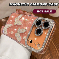 Coque de protection pour téléphone portable avec papillon en cristal, perles et coquillages scintillants pour femmes et filles, compatible avec iPhone 18 17 16 15 14 Pro Max