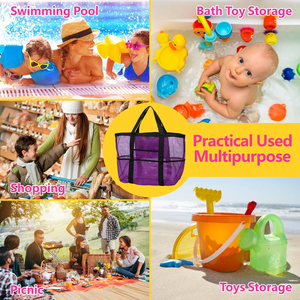 Bolsa de Playa de Malla de Color Sólido, Bolsa de Mano Grande Abierta con Cadenas y 9 Bolsillos para Juguetes de Piscina, Cruceros y Artículos Esenciales para Vacaciones en la Playa - Product Image 6