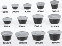 Boîte à repas jetable noire, emballage pour la restauration rapide, bol à soupe en plastique, récipient alimentaire épaissi compatible micro-ondes avec couvercle