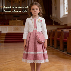 Nuovo Set di Abiti da Principessa per <span class=keywords><strong>Bambina</strong></span> di Alta Qualità ODM, Collo Tondo, Maniche Lunghe, Decorazioni in Pizzo e Paillettes, Lunghezza al Ginocchio - Product Image 1