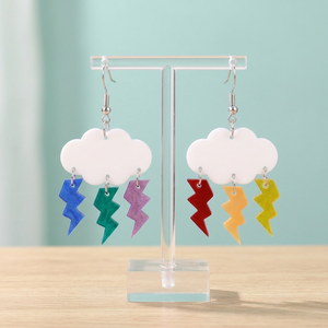 Pendientes de Aro de Resina con Diseño de Nube y Rayo, Blancos, Bonitos y Elegantes, Acrílicos, Nuevos, Coloridos, Modernos, a la Moda, para Fiestas, para Mujer - Product Image 1