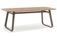 Table à manger moderne champagne 203cm de long plateau en bois en plastique durable cadre en aluminium robuste résistant aux UV étanche extérieur/intérieur