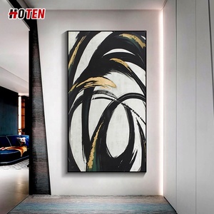 ภาพวาดสีน้ำมันนามธรรมขนาดใหญ่แบบกำหนดเอง วาดด้วยมือบนผ้าใบ ลายสีดำ ขาว ทองคำเปลว ภาพวิวตกแต่งติดผนัง งานต้นฉบับ ไม่มีกรอบ - Product Image 5