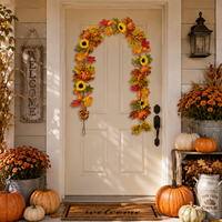 Guirlande artificielle longue pour décoration suspendue de Thanksgiving, motif vigne d'automne chaude, tournesol, citrouille, feuilles d'érable et baies, pour cheminée et cadre de porte