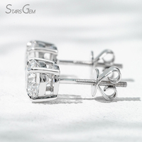 Pendientes de Diamantes Cultivados en Laboratorio Starsgem de 2 Quilates y 6.4 mm, Corte Brillante Redondo, Color D, Oro Blanco de 18 Quilates, Chapados en Rodio, Lujosos, Unisex