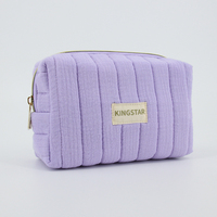 Großhandel maßge schneiderte umwelt freundliche OEKO Baumwolle Gaze Reiß verschluss tasche Lila kleine Make-up-Tasche Puffy