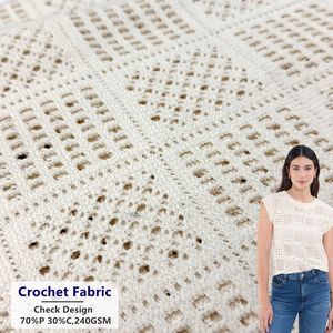 Tissu en <span class=keywords><strong>crochet</strong></span> respirant 70% polyester 30% coton, tricot ajouré, grand motif à carreaux, dentelle en <span class=keywords><strong>crochet</strong></span> TC pour robe pull - Product Image 1