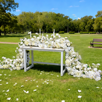Centre de table de mariage OEM de haute qualité, chemin de table floral en roses blanches artificielles en soie, longueur 200 cm, largeur 40-45 cm, pour allée.