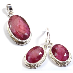 Red Quartz 925 Sterling Silver Pendant Earrings Jewelry Set Handmade Gemstone Design For Women Wholesale Fashion - Product Image 1