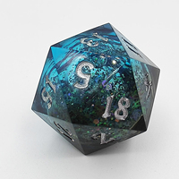 Jeu de dés à noyau liquide brillant bleu et noir