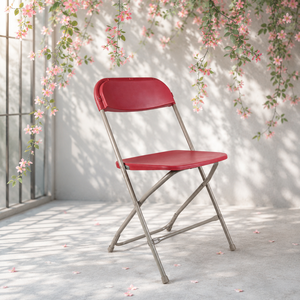 Red Wine Modern <b>Plastic</b> Folding <b>Chair</b> Flat Back Stylish Comfortable Durable Lightweight Seating Banquets Celebrations Versatile - Product Image 1
