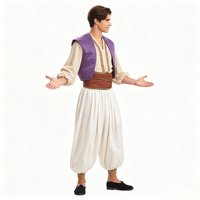 Costume d'Aladdin pour homme adulte, ensemble complet avec gilet violet, chemise, pantalon ample, tenue de cosplay pour Halloween et carnaval