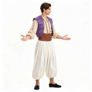 Disfraz de Aladdín para Hombre Adulto, Conjunto Completo con Chaleco Morado, Camisa, Pantalones Holgados, Traje de Cosplay para Halloween y Carnaval - Product Image 4