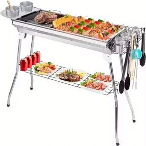 Barbecue portable en acier inoxydable pour camping et jardin, gril à charbon de bois extérieur - Product Image 2