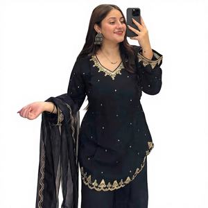 Conjunto de Sharara y Dupatta de Seda Cosida Estilo Bollywood, para Mujer, Ideal para Fiestas y Playa, Sin Arrugas - Product Image 1