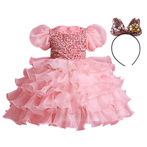 Robe tutu rose à paillettes pour filles, tenue de spectacle pour la Journée des enfants - Product Image 5