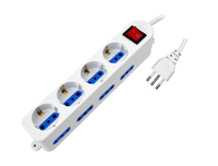 Multiprise avec interrupteur, type italien, 8 prises 2P+T 10/16A + 4 prises Schuko 10A.