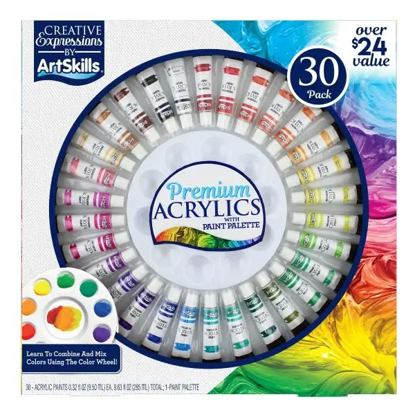 Quality Drawing Metallic/ordinary Colours Artists Acrylic Colour Paint 30 Pack 9.5ml Premium Acrylic With Paint Palette