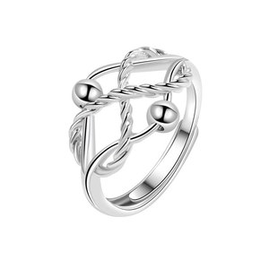 Anillos Antiestrés con Cuentas Giratorias, Diseño de Cuerda Tejida Infinita Cruzada, Chapado en Oro Blanco sobre Cobre, Joyería para el Estrés - Product Image 5