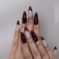 Faux ongles artificiels faits à la main en acrylique ambré Stiletto de couverture complète personnalisés faux ongles de haute qualité vente en gros