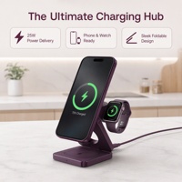 Station de charge sans fil magnétique 3 en 1 OEM 25W pour iPhone 18, chargeur rapide portable pliable, compatible avec la montre Samsung