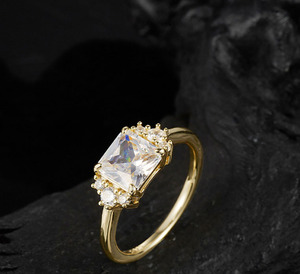 Elegant Radiant Cut Three Stone Moissanite 925 Sterling Silver <b>Thin</b> Band Halo Statement Women Engagement Wedding Promise <b>Ring</b> - Product Image 5