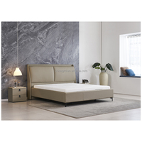 Cabecero tapizado de cama de madera maciza de cuero de forma única al por mayor de último diseño, cama doble King individual suave para juego de dormitorio