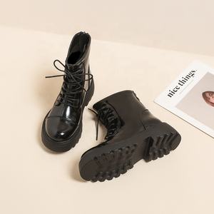 Botas de Media Pantorrilla para Mujer, Estilo Británico, Otoño/Invierno, de Piel Vacuna, Negras, con Piel Sintética, Suela Gruesa, Punta Redonda, Cierre de Cremallera - Product Image 2