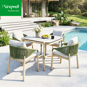 Set di Tavolo <span class=keywords><strong>e</strong></span> <span class=keywords><strong>Sedie</strong></span> <span class=keywords><strong>da</strong></span> <span class=keywords><strong>Giardino</strong></span> di Lusso Moderno in Alluminio <span class=keywords><strong>e</strong></span> Corda Intrecciata per Esterni, 4 Posti - Product Image 1