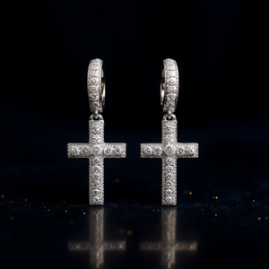 E4208 <b>White</b> <b>Gold</b> Diamond <b>Cross</b> Earrings Women's Religious Ceremonies Natural Round Brilliant Cut D Color - Product Image 2