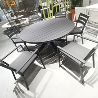 Ensemble de mobilier de jardin table de salle à manger ronde en aluminium table ovale de salle à manger d'extérieur extensible noire avec rallonge