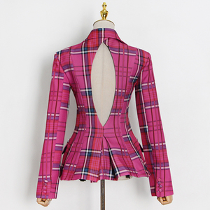 TWOTWINSTYLE आकस्मिक गुलाबी प्लेड Backless चिथड़े हीरा एकल छाती महिलाओं रंगीन जाकेट - Product Image 6