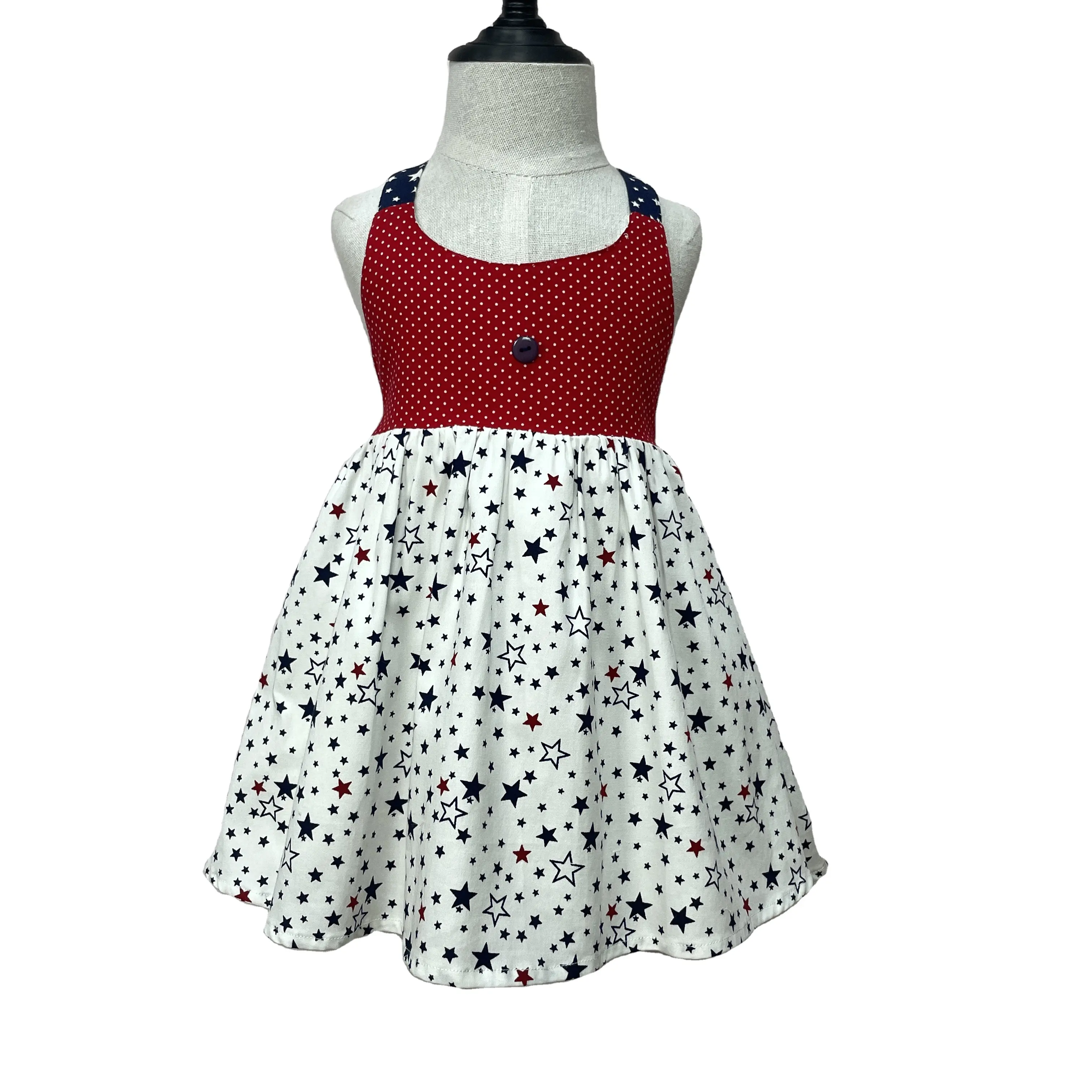 Irwsewiee boutique 100% cotone star pattern smocked girl dress set bambini abito senza maniche set per bambini ragazza