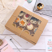 Lot de 12 boîtes à cupcakes transparentes personnalisées en papier kraft de qualité alimentaire, emballage cadeau, boîte à cupcakes transparente