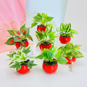 Plante verte artificielle en pot, mini ornement, pot de fleurs hydroponique, décoration de bureau, décoration festive, décoration de Noël - Product Image 1