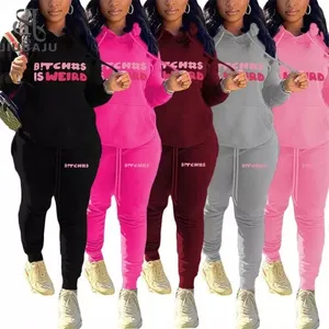 Letter Print Two Piece Set Women Tracksuits Long Sleeve Drawstring Pullover Hoodies Top Sweat Plus Size 5xl Pants Jogger Suits