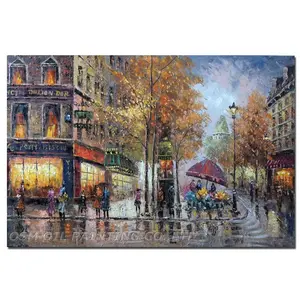 Paris Street Knife Texture Landscape Oil Painting Hand-painted People Walking in Street on Canvas Cityscape Oil Painting