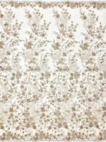 Tissu en dentelle de tulle brodé de perles et de paillettes, bordure florale en feuilles de vigne, bord festonné pour robes de mariée