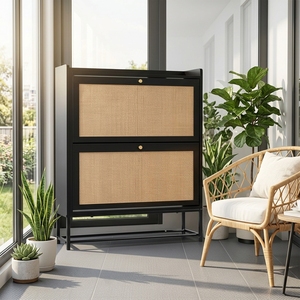 Zapatero <span class=keywords><strong>con</strong></span> 2 Cajones Abatibles y Puertas de Ratán, Mueble Estrecho <span class=keywords><strong>para</strong></span> Almacenamiento de Zapatos, Organizador de Almacenamiento <span class=keywords><strong>para</strong></span> Entrada, Pasillo - Product Image 2