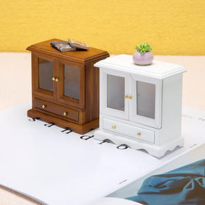 Casa de muñecas en miniatura a escala 1:12 con muebles europeos, gabinete modelo de madera DIY y librería de doble puerta, estilo OB11 - Product Image 2