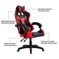 Chaise de gaming style racing, dossier haut, ergonomique, inclinable, avec appuie-tête ailé, coussin lombaire, base robuste réglable et roulettes